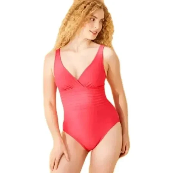 Women's Waist Detail Surplice Full Coverage One Piece Swimsuit - Shade & Shore S