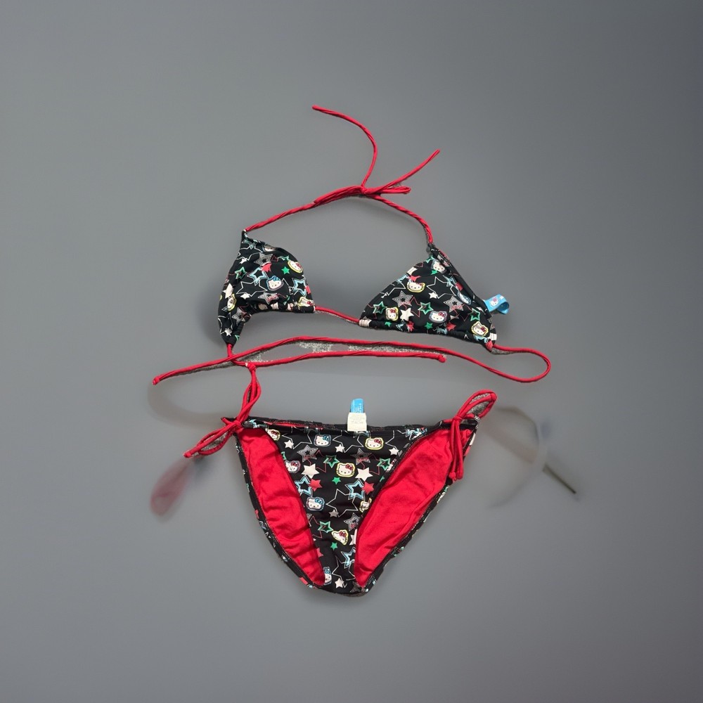 Vintage Sanrio 2006 Hello Kitty Star String Bikini Swim Suit Black Size L/XL