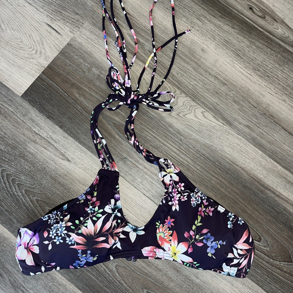 Roxy Women's Printed Beach island time athletic Tri Bikini Swim Top Size L