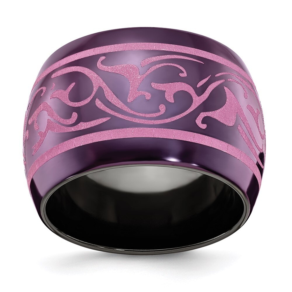Black Titanium Anodized Pink Domed 16mm Band Ring Size 8 for Men 11.89gm