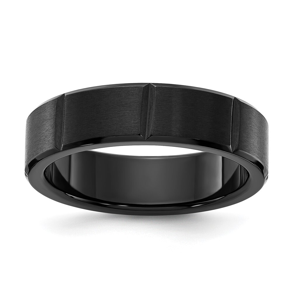 Titanium Polished Black IP-plated Grooved 6mm Band Ring Size 7