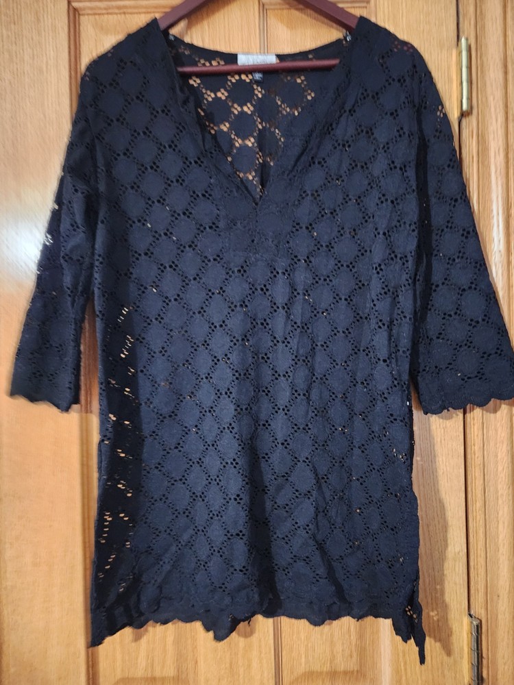 J. Valdi Swim Cover Up Womens Small Black Eyelet Lace Crochet Beach Resort Vacay