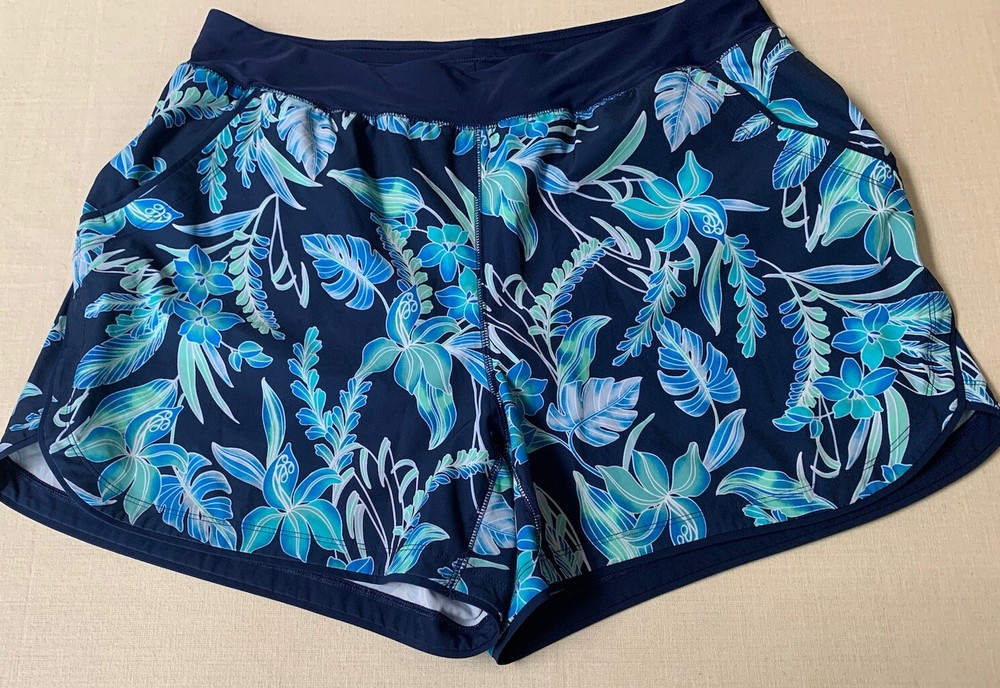 Lands' End  Swim Board Shorts Women's 18W Attached Brief Blue Floral 5” Leg