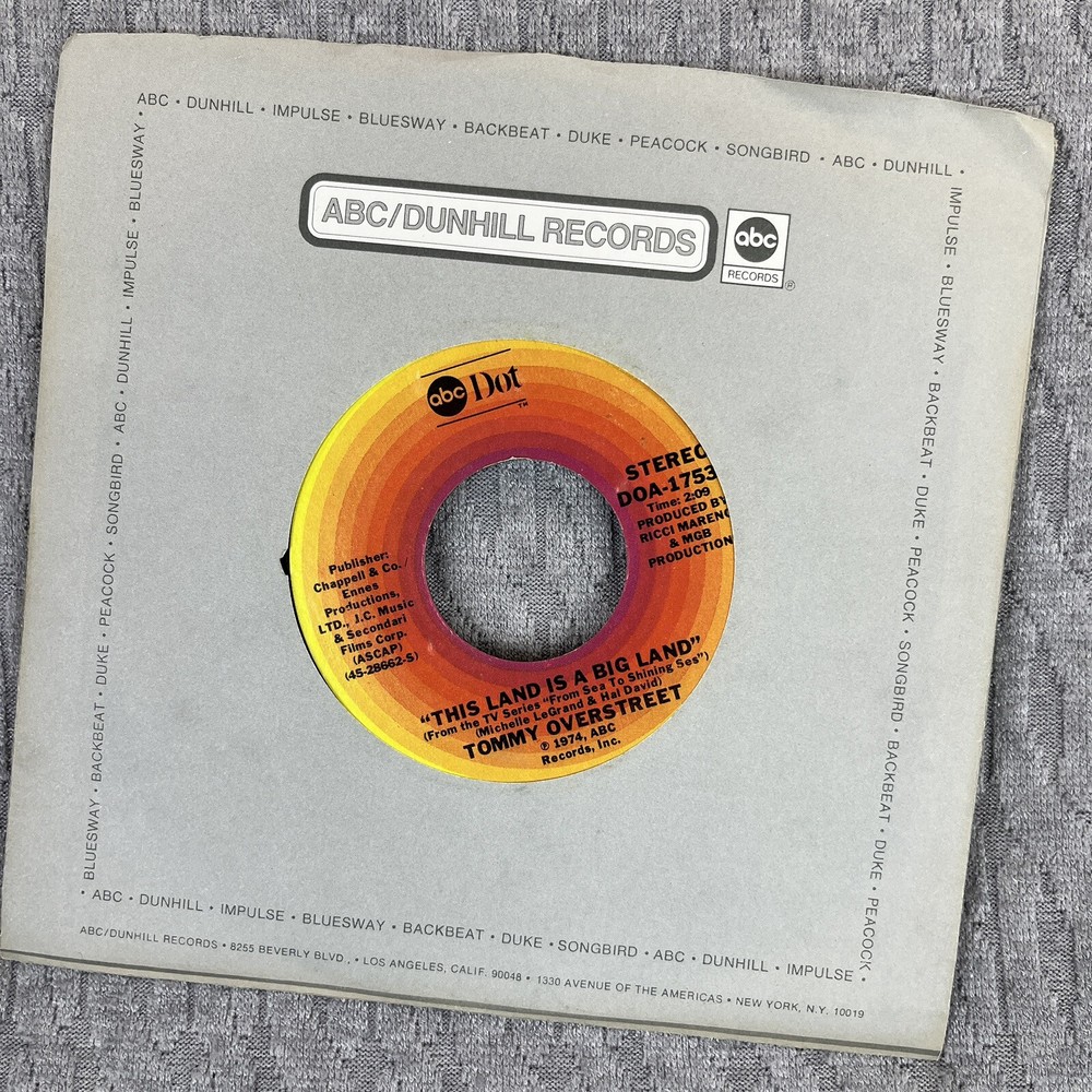 Vintage 45 RPM record Tommy Overstreet 1974 ABC records
