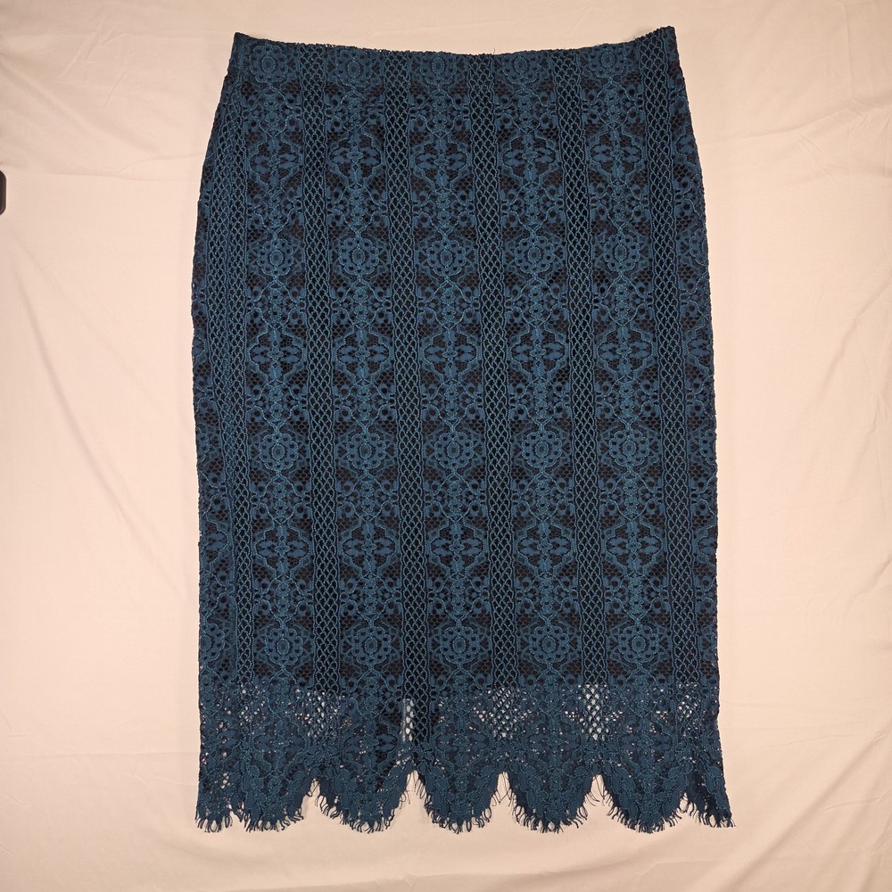 Black Lable by Chicos Teal Blue Floral Lace Maxi Skirt - Womens Size 3