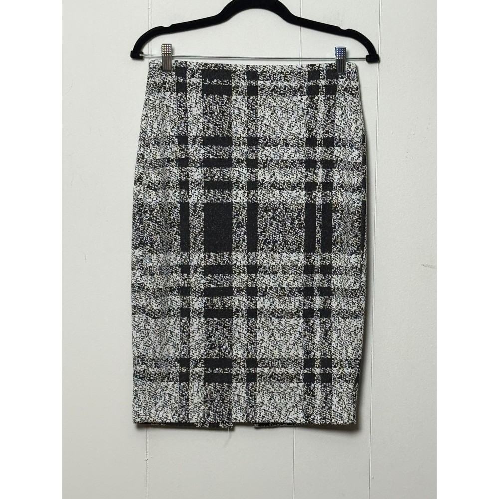 Express Women's Black White Plaid Pencil Skirt Stretch Midi Back Slit Size Small