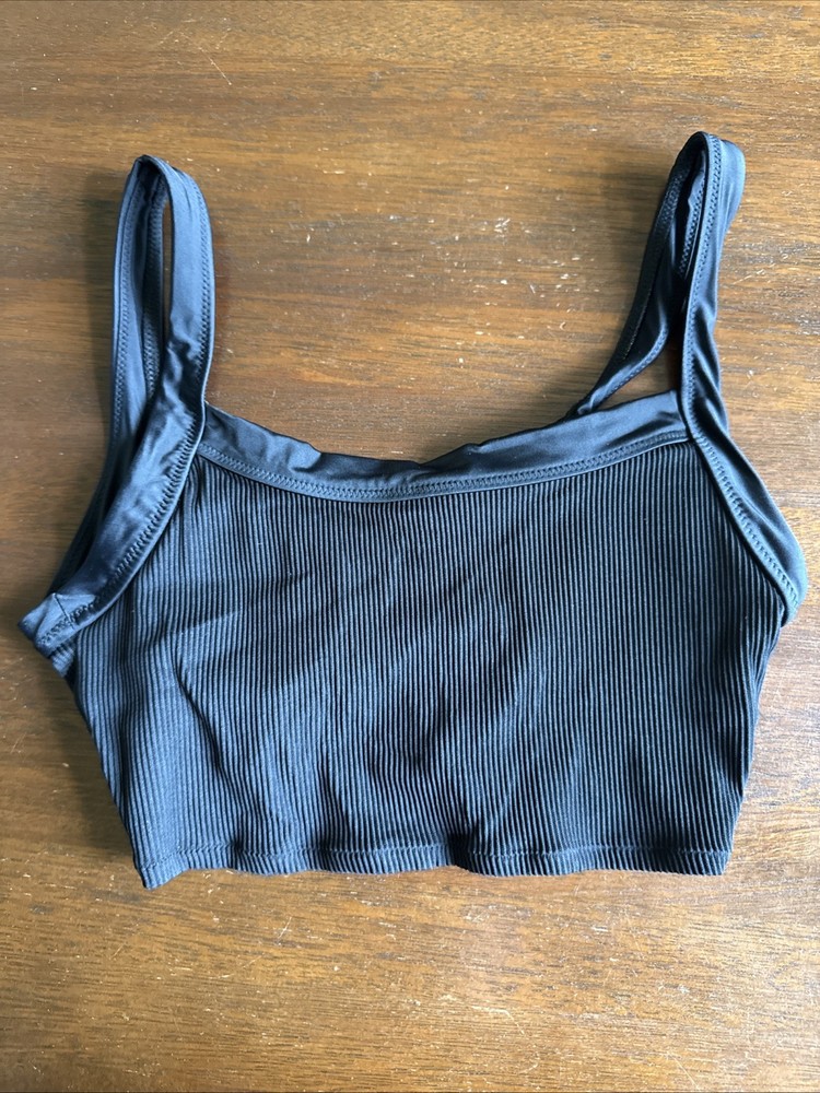 Aerie Bikini Top Womens XS Black Ribbed Scoop Neck Bathing Suit