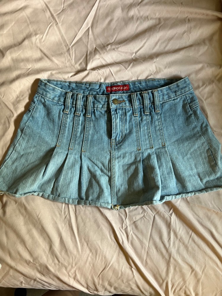 Womens Denim Pleated Mini Skirt Y2K Schoolgirl Streetwear Edgy