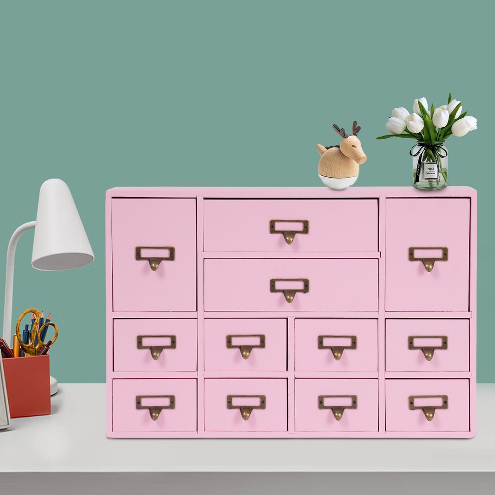 12 Drawers Wooden Desktop Organizer Home Storage Case Cosmetic Dresser Box new