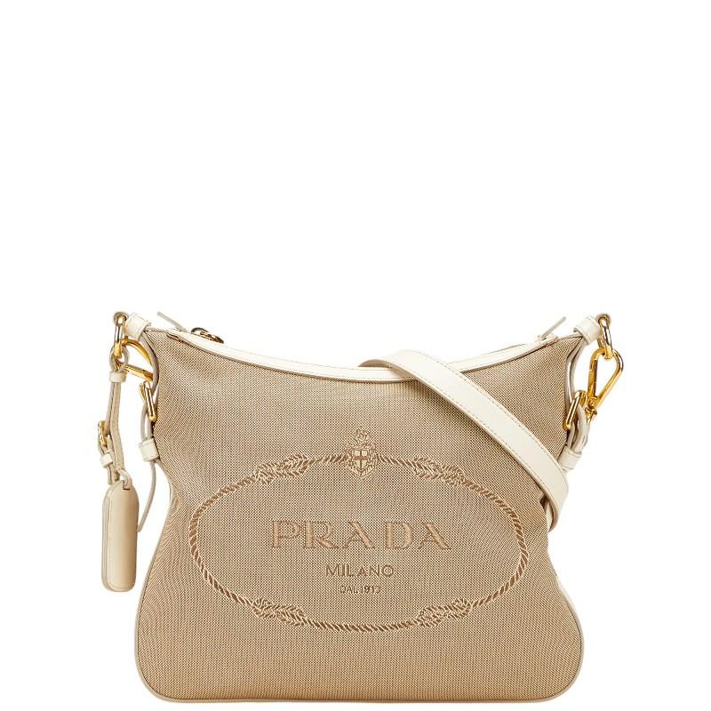 Prada Beige Ivory Canvas Leather Crossbody Shoulder Bag for Women Pre-Owned