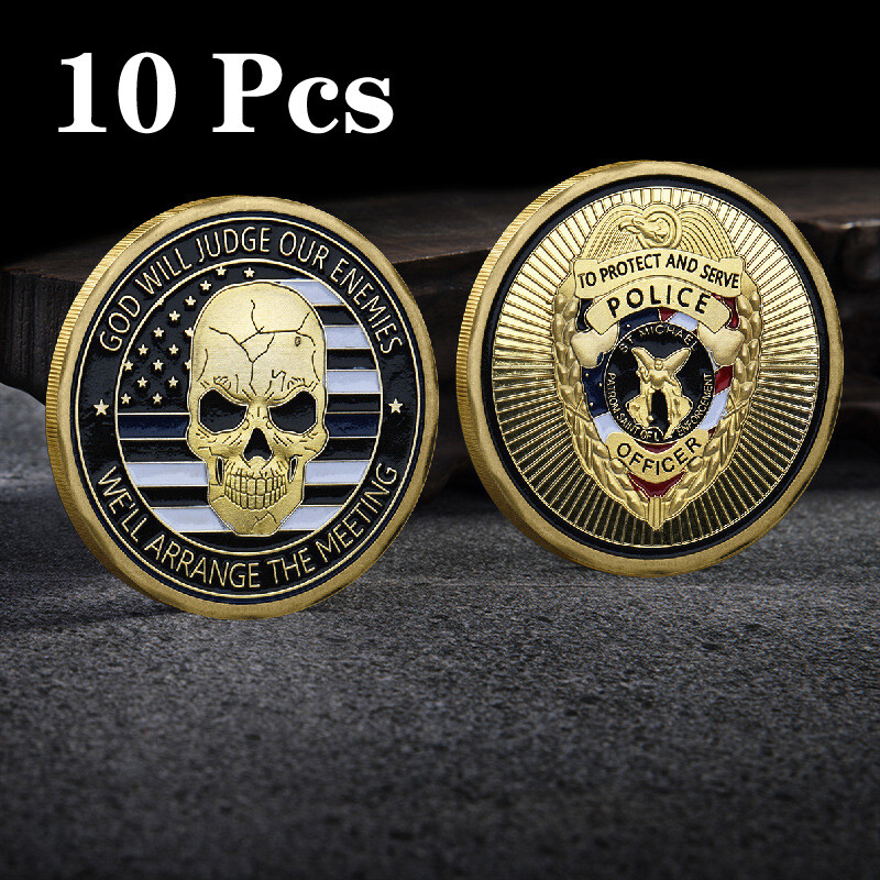10pcs Badge Law Enforcement Protect US Police Officer Challenge Coin St Michael