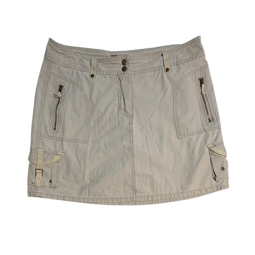 Faded Glory Originals Khaki Cargo Mini Skirt Washed Stone Cotton Size 10 Missy