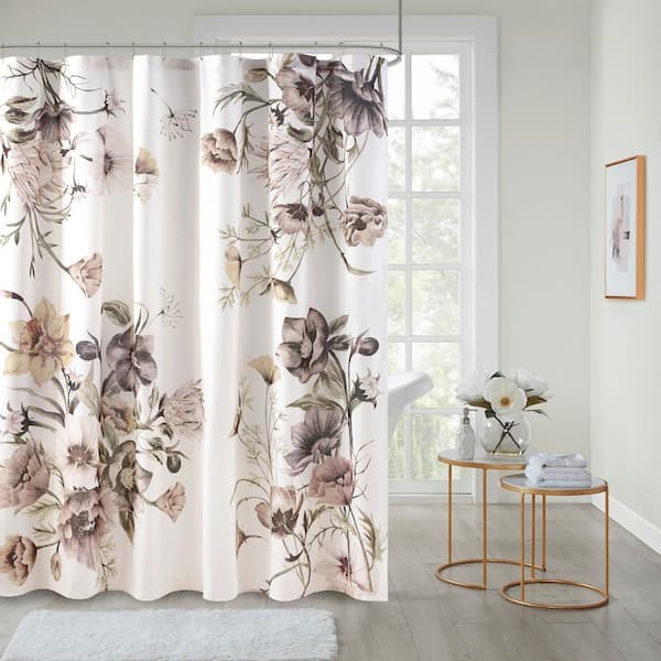 Gisele Blush 72-Inch Printed Cotton Bath Shower Curtain  