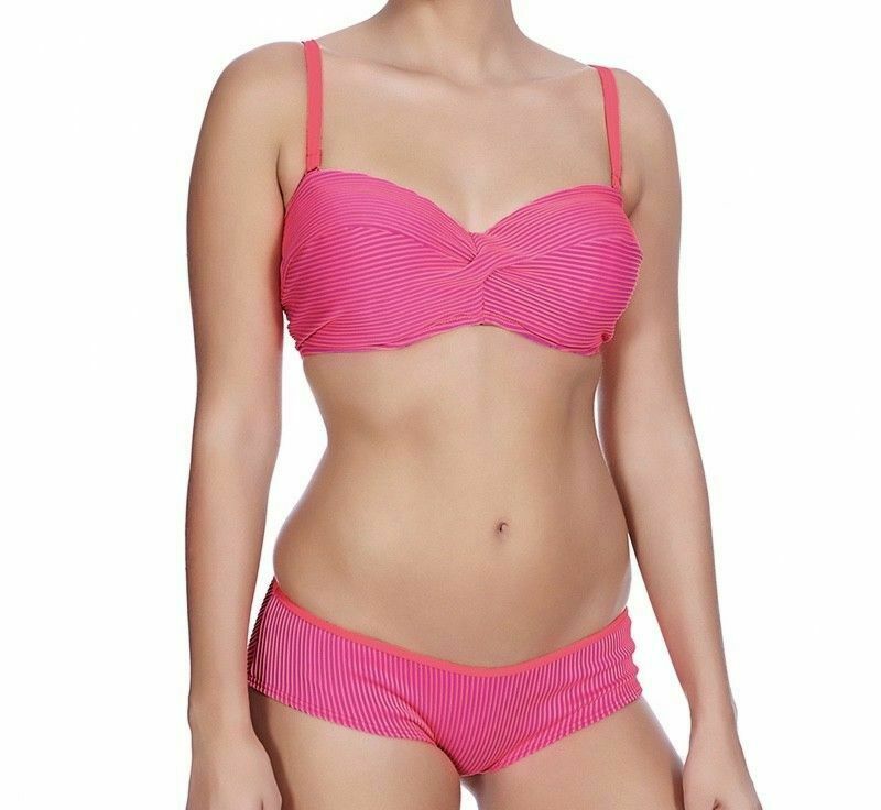 Freya Horizon Bikini Set Top Short Brief 30E XS Padded Pink Twist Bandeau Bra