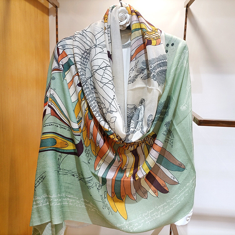 Pure 200s Cashmere Scarf Wrap Shawl Horse Print Thin Soft Delicate 78