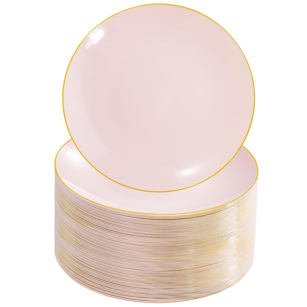 100Pieces Pink Plastic Plates - 7.5inch Disposable Pink Salad/Dessert Plates ...