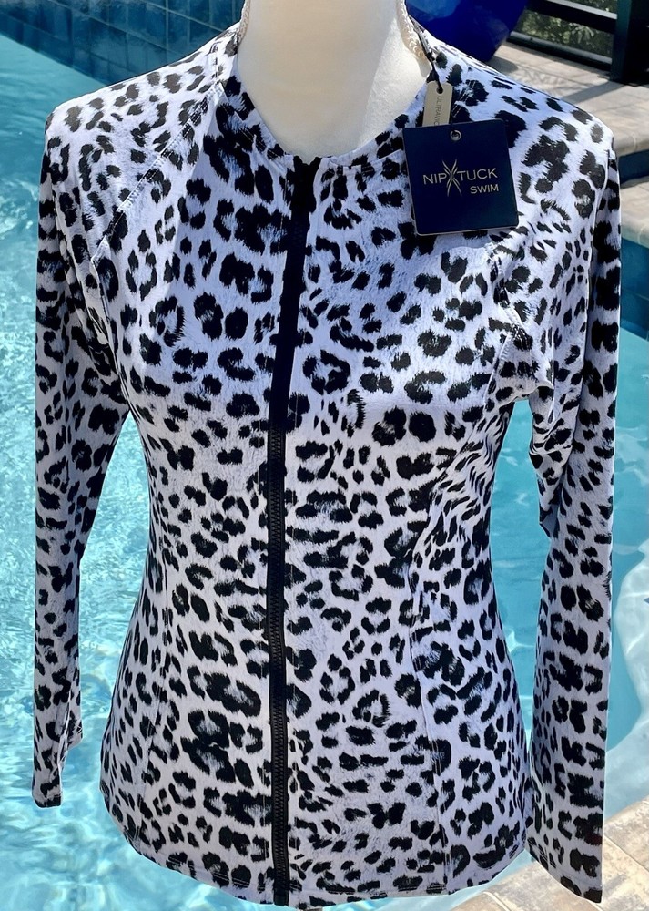 😎😎😎SWIM Rash SHIRT Zip TOP Sz 10 NIP & TUCK  Animal Print BLUE 50SPF  R/$100