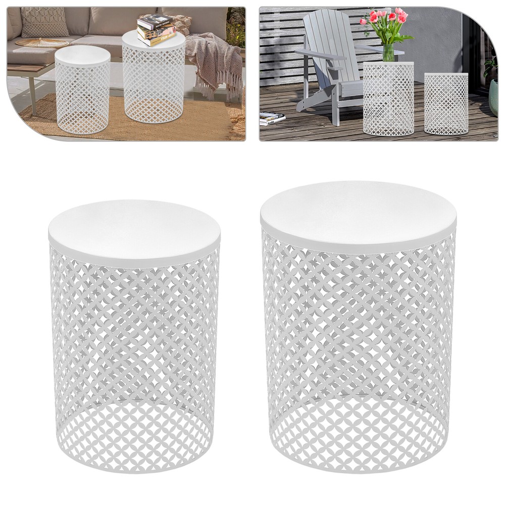 2PCSModern In/Outdoor Side Table Metal Frame Accent Table Round End Table Decor