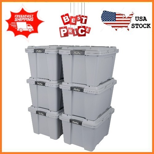 Heavy-Duty 18 Gallon Gray Utility Storage Totes 6-Pack Max Pro