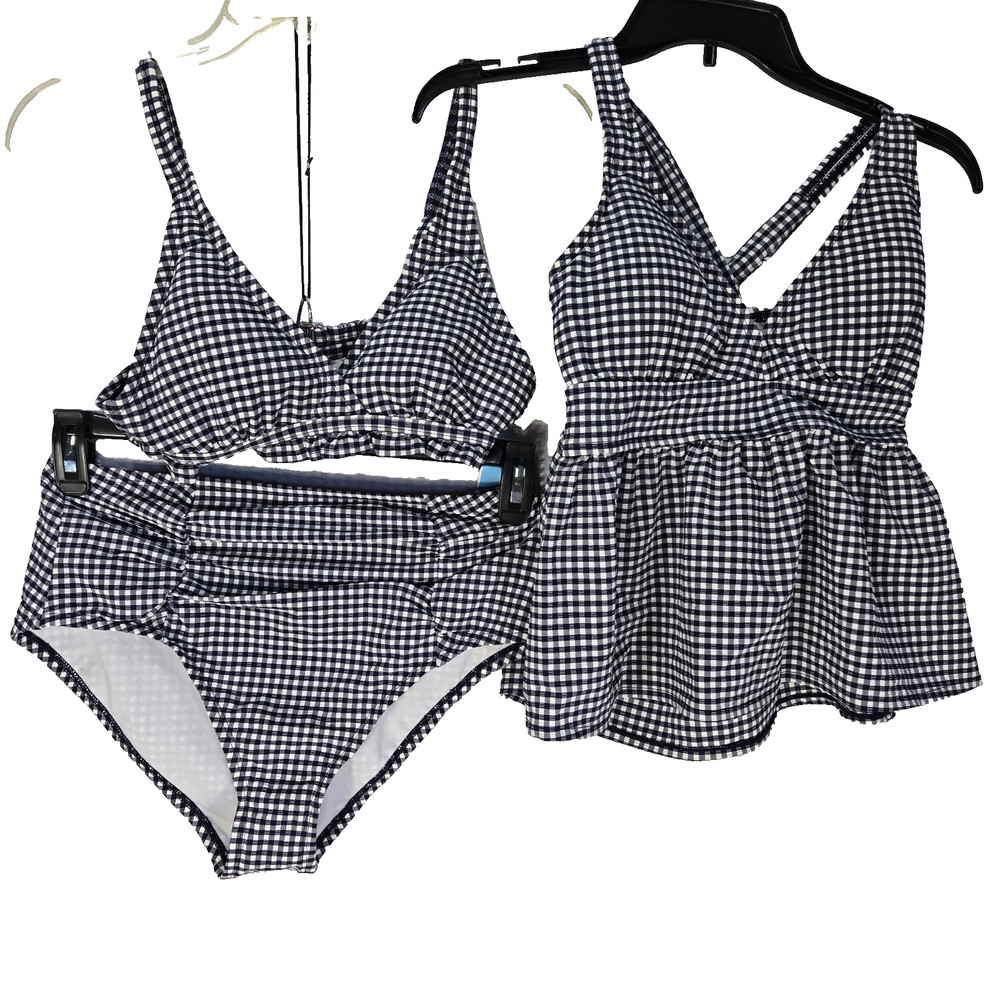 Draper James RSVP 3 Piece Swimsuit Set Gingham Bikini Tankini High Waist New