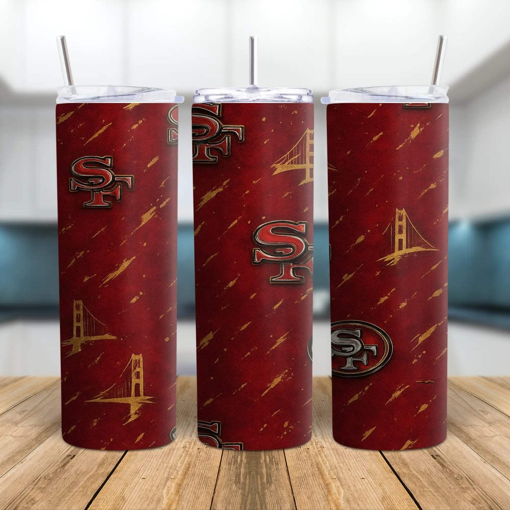 San Francisco 49ers Tumbler – Red & Gold Graffiti SF Logo + Golden Gate Icons |