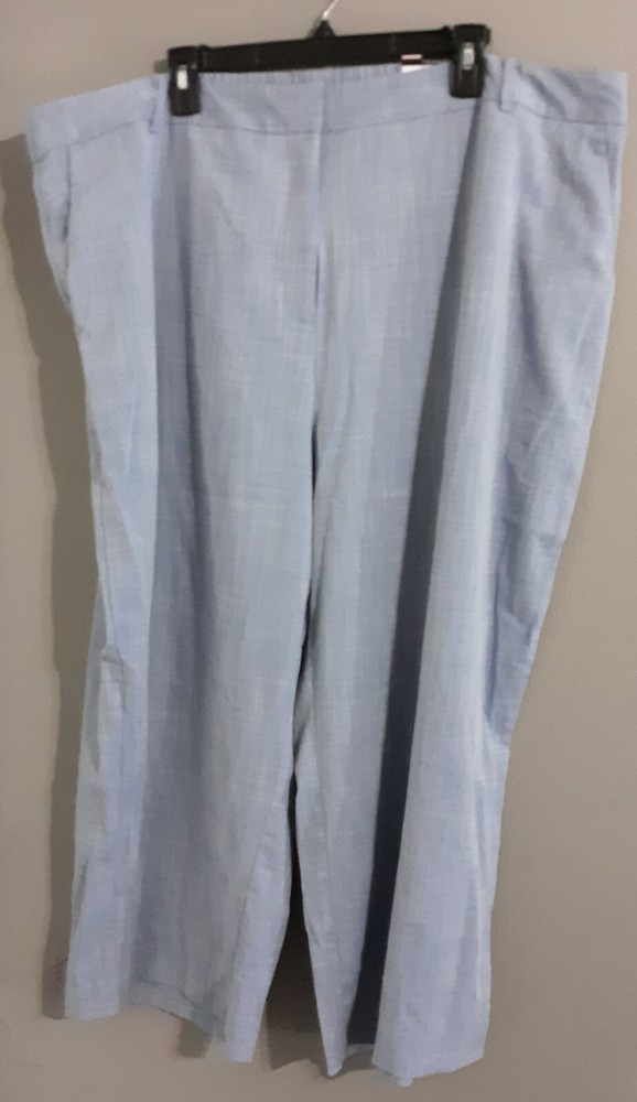 New-WOMAN'S WORTHINGTON WIDE LEG CROPPED FAUX LINEN BLUE CAREER PANTS.SZ 24W $59