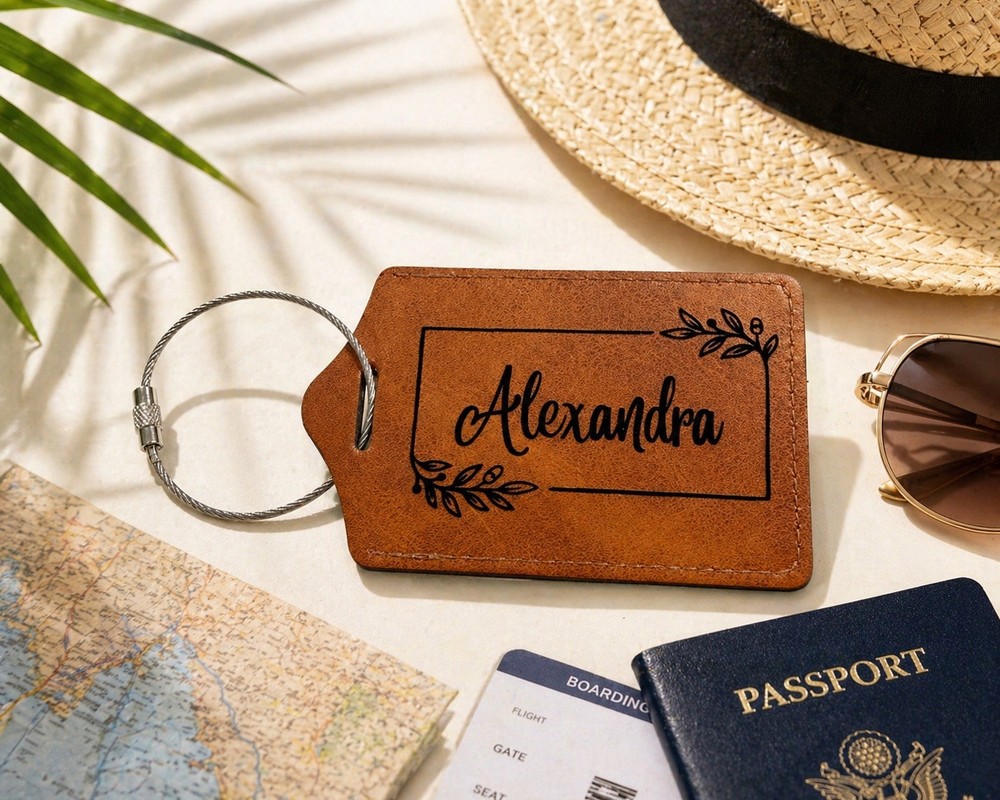 Personalized Luggage Tag Custom Name Initial Travel Bag ID W/ 5 Lines on Back