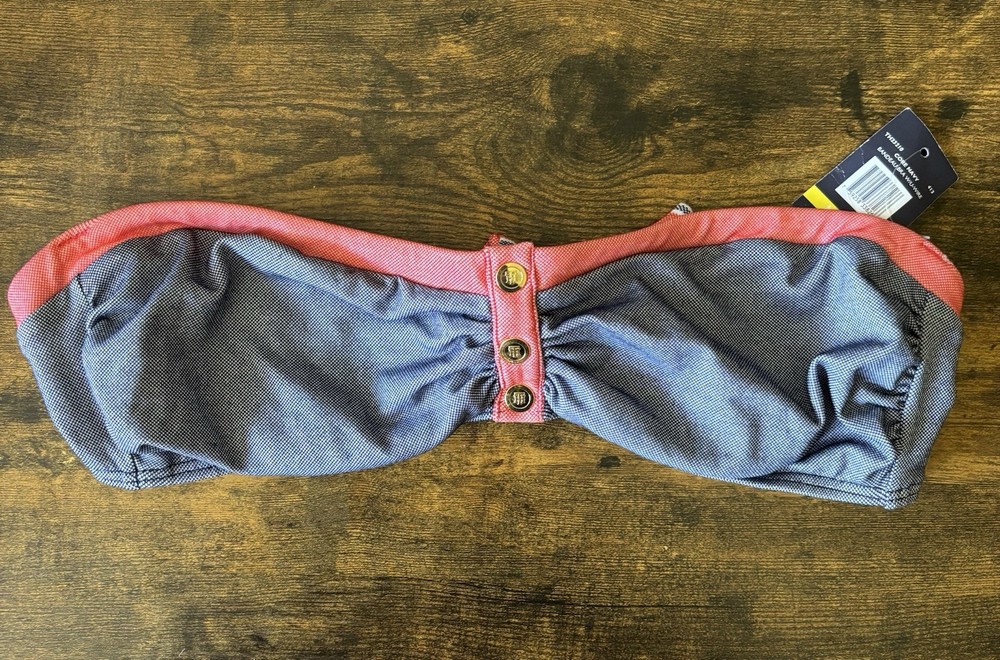 New Tommy Hilfiger Bandeau Swim Bikini Top Size M  Underwire Red Blue
