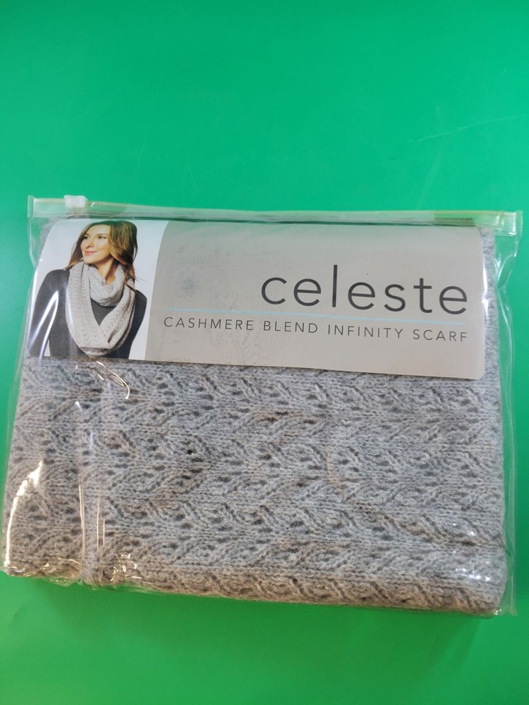 NEW Celeste Cashmere Wool Blend Infinity Scarf Grey Knit Luxury cozy WARM
