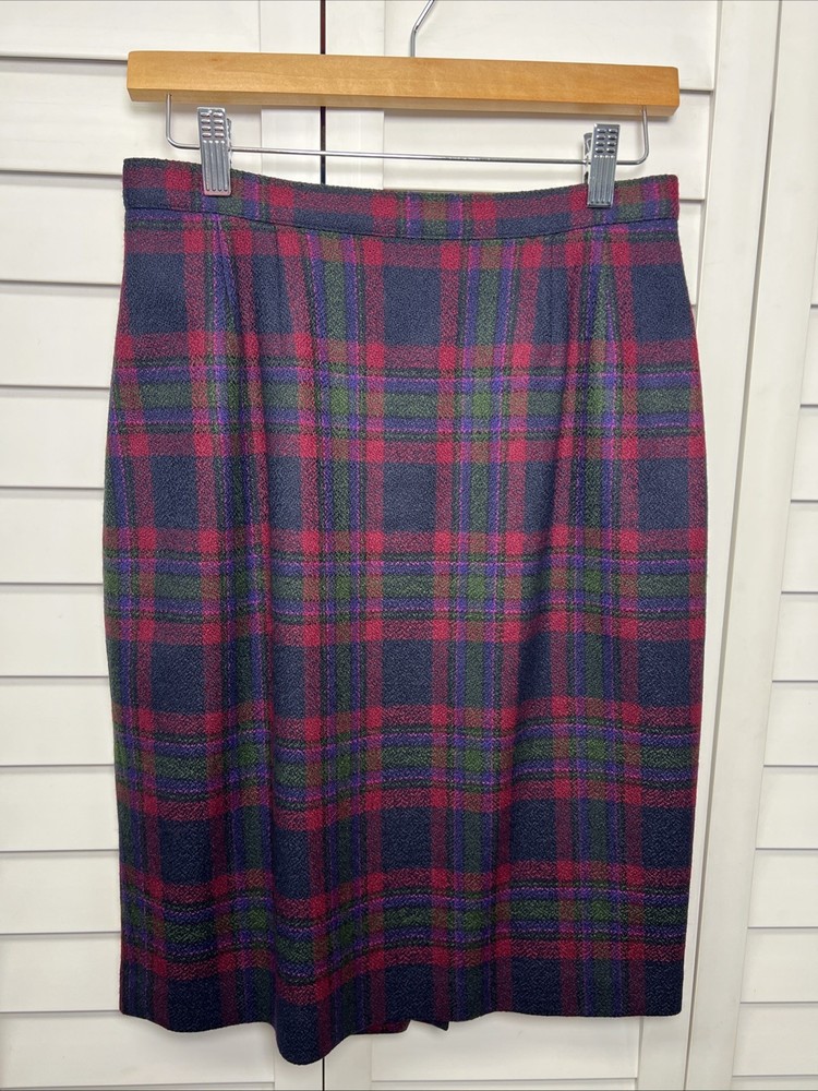 Kasper Tartan Plaid 100% Wool Pencil Skirt Colorful Academia Women’s Size 8