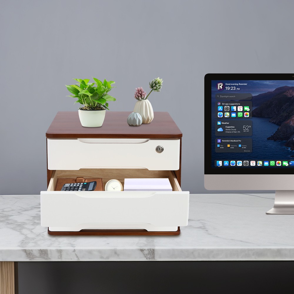 Wooden Desktop Storage Box Drawer Organizer with Lock for Office Home Table Display and Storage