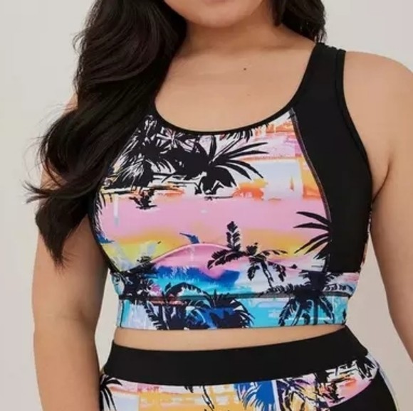 Torrid NEW Plus Size 2X Active Swim Wireless Racerback Bikini Top Tropical Print