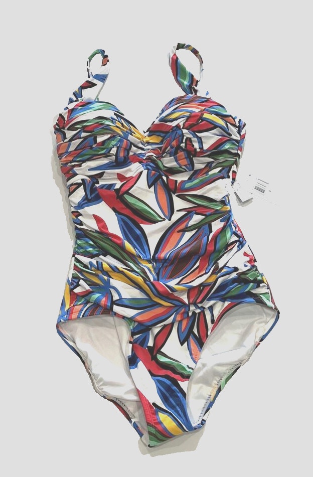 Bleu by Rod Beattie Printed Bandeau One-Piece Swimsuit - size 8 -retail $129