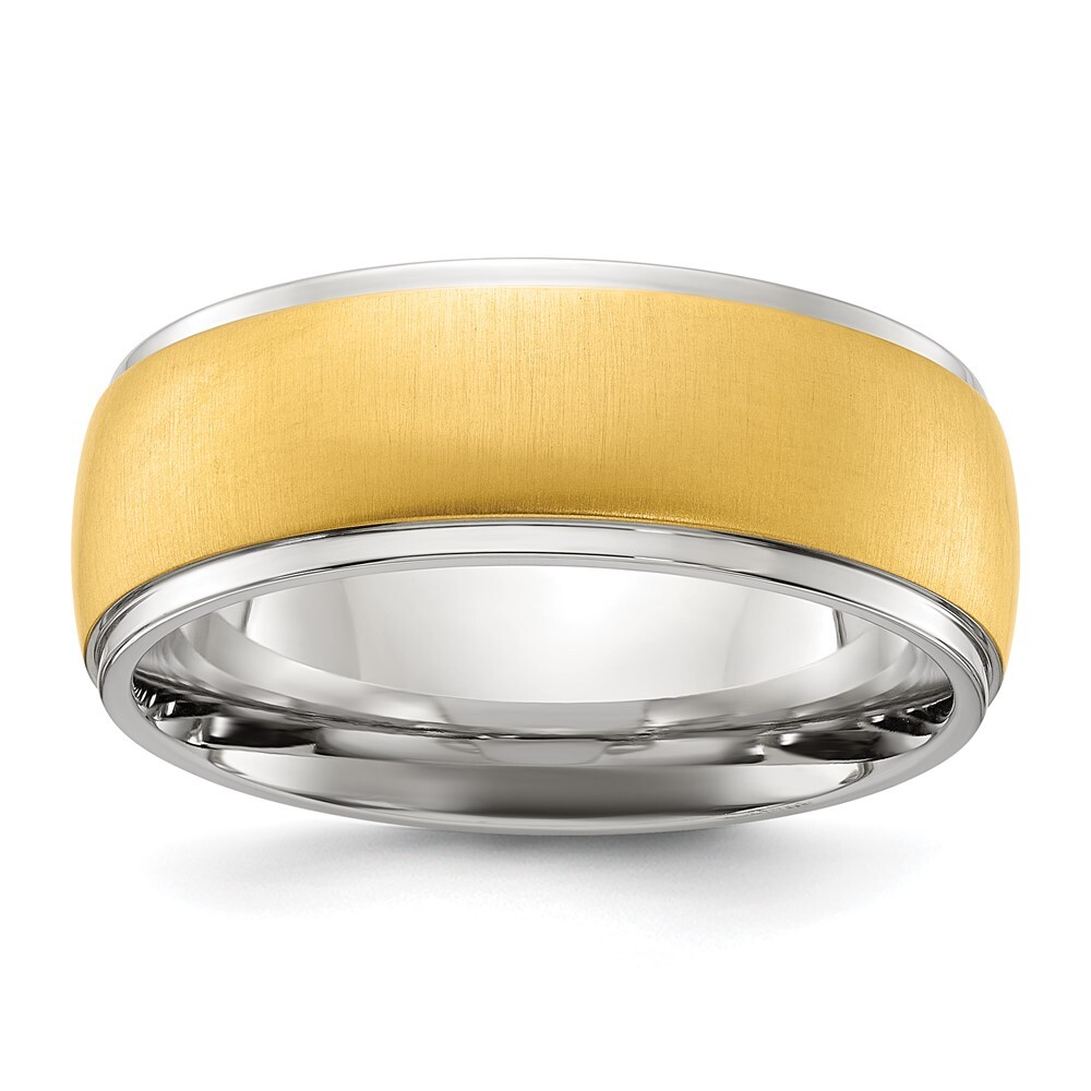 Titanium Polished with Brushed Yellow IP-plated Center 8mm Band Ring Size 10