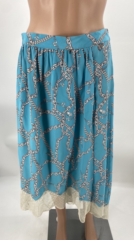 Zadig & Voltaire Womens Joslin Silk Chain Print Skirt Size M/IT 40 Teal