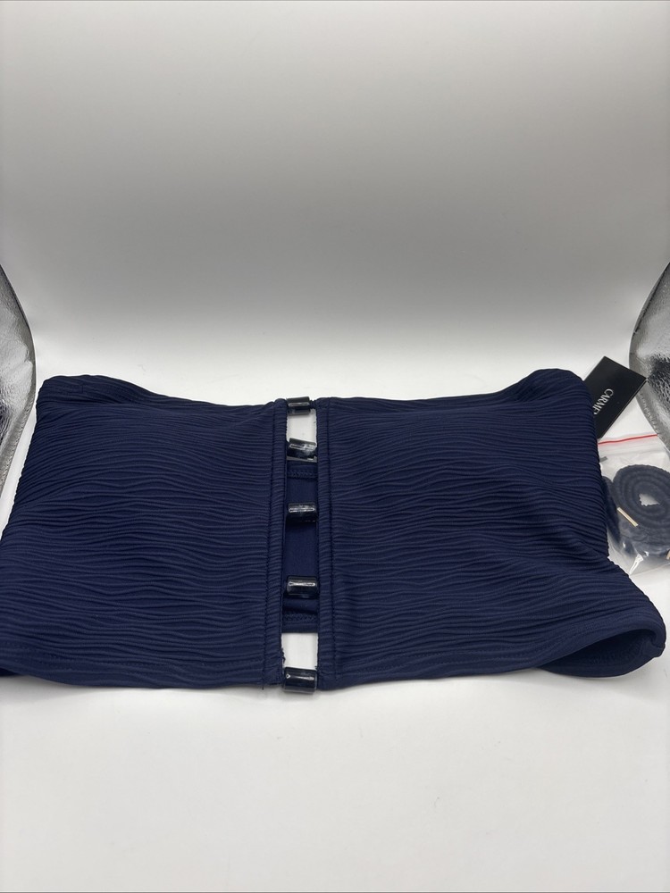 Carmen Marc Valvo Swim Top XS Maritime Blue Textured Bandeau Bikini Top NWT