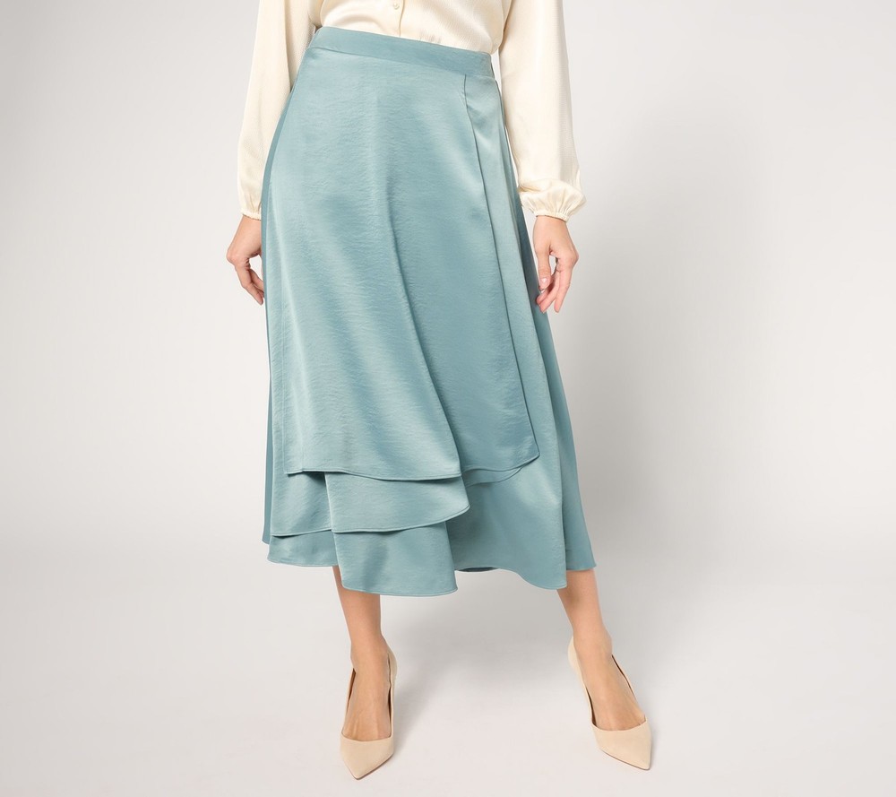 BEAUTIFUL by Lawrence Zarian Women's Skirt Sz M Satin Pull-On Blue A670964