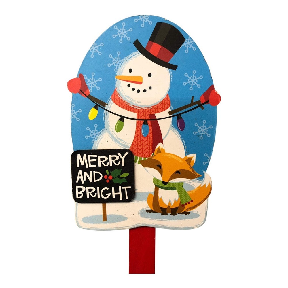 14745 - Snowman Wood Stake Merry & Bright |Pod 2-64|