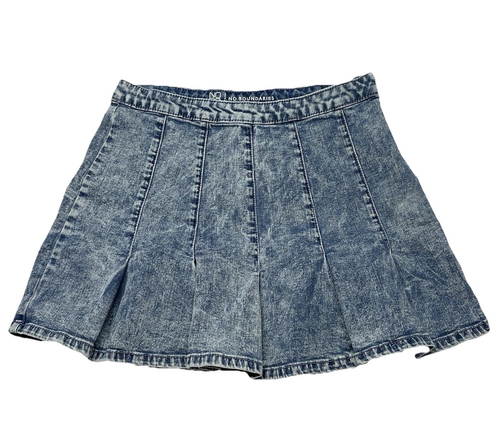 Stone Wash Denim Blue Jean Pleated Mini Skirt Size 11 Skater Grunge School Girl