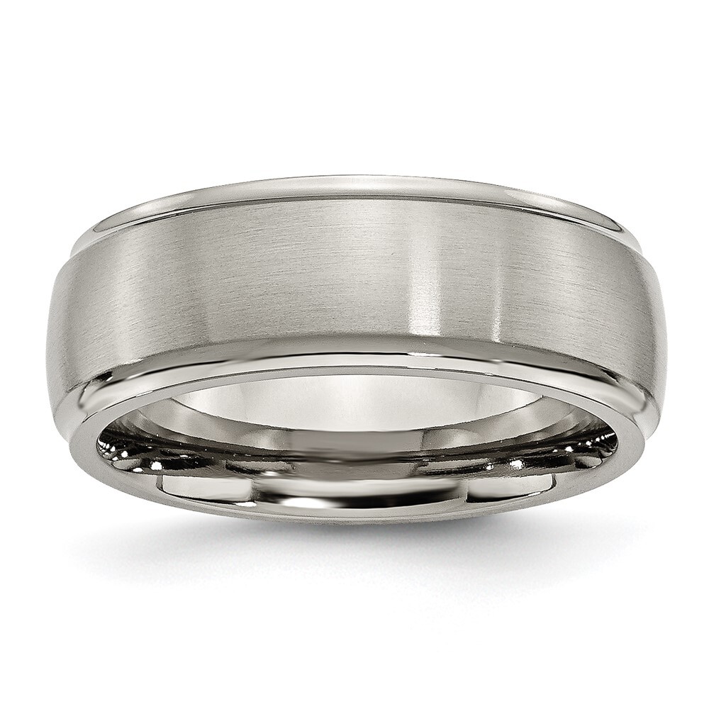 Titanium Brushed Center 8mm Ridged Edge Band Ring Size 8 for Men 5.46gm