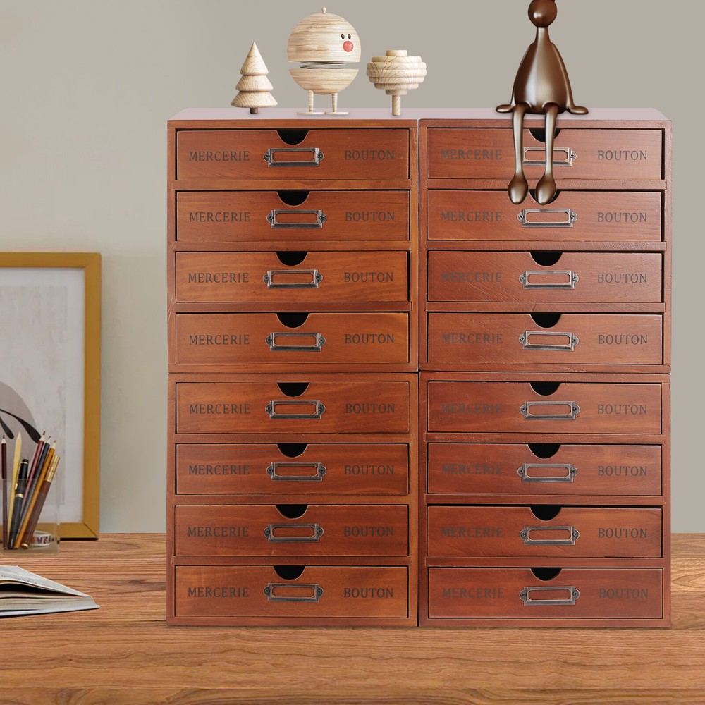 4Pcs Retro Drawer Organizers, Wooden Desktop Organizer, Wooden Storage Box Brown