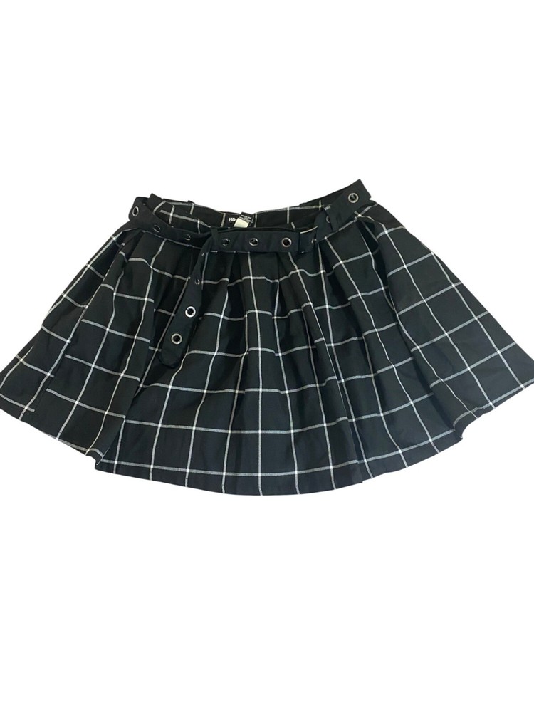 Punk Goth Black Plaid Mini Skirt for Women - Large Size-image