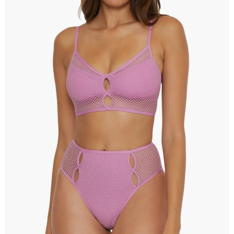 Becca Women Lilac Metallic Network Cami Strappy Back Swim Bikini Top Size M