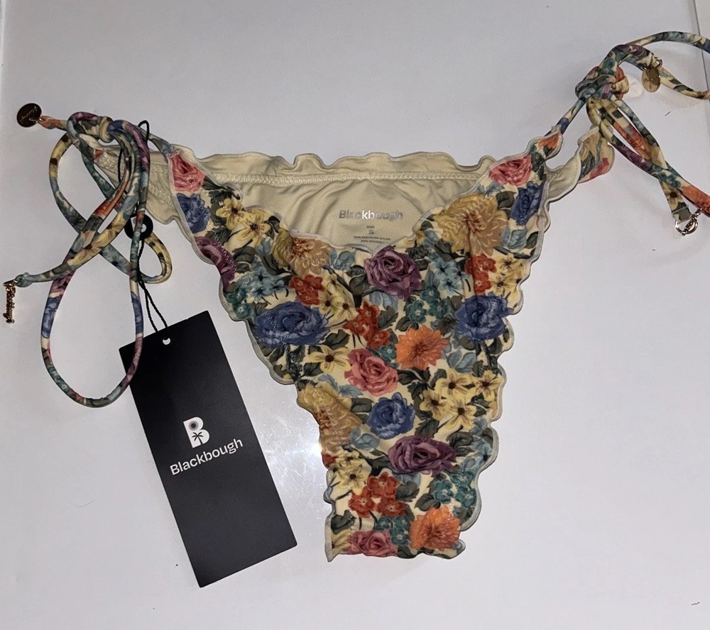Blackbough Women's Floral Print Swim Bikini Bottom with Charms, Size S, NEW