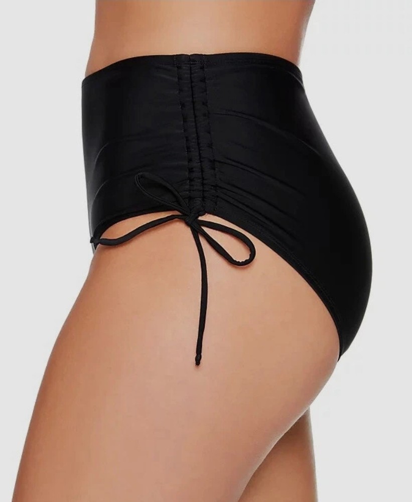 Salt + Cove Women's Black Shirred-Side High Waist Bottom Swimwear Size XS