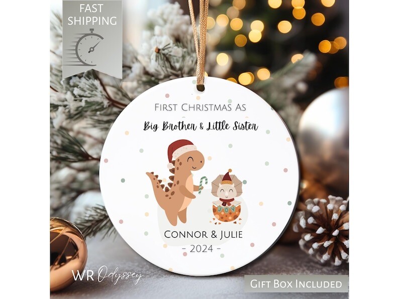 Dinosaur Big Brother Little Sister Ornament Christmas Ornaments Personalized ...