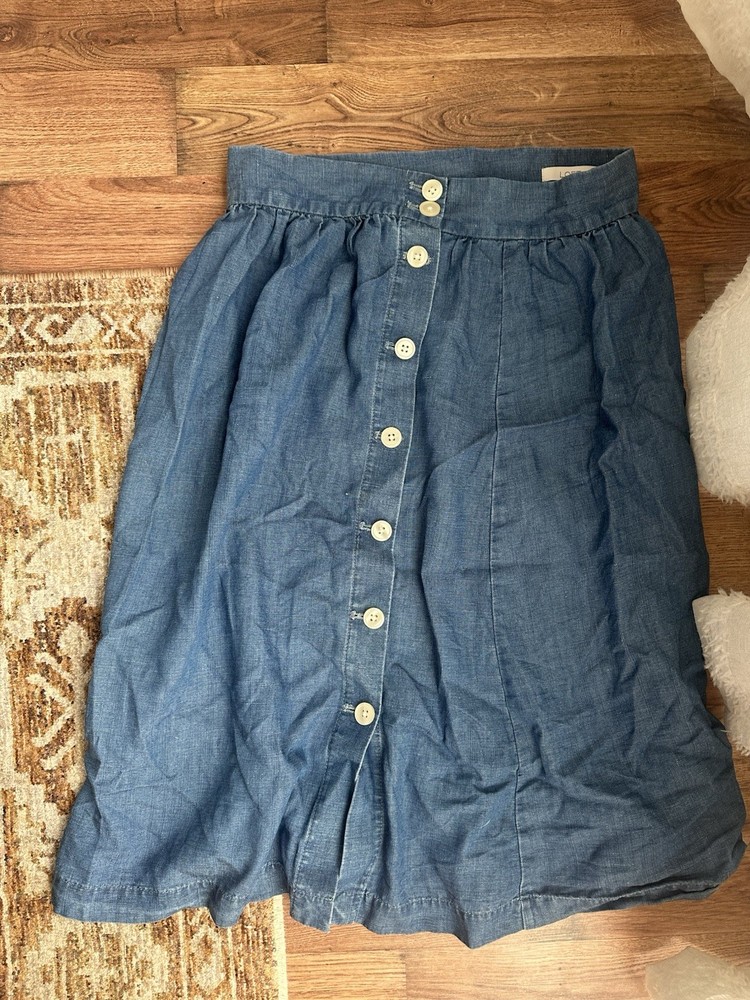 Loft Denim Midi Skirt Size 4 Linen Blend