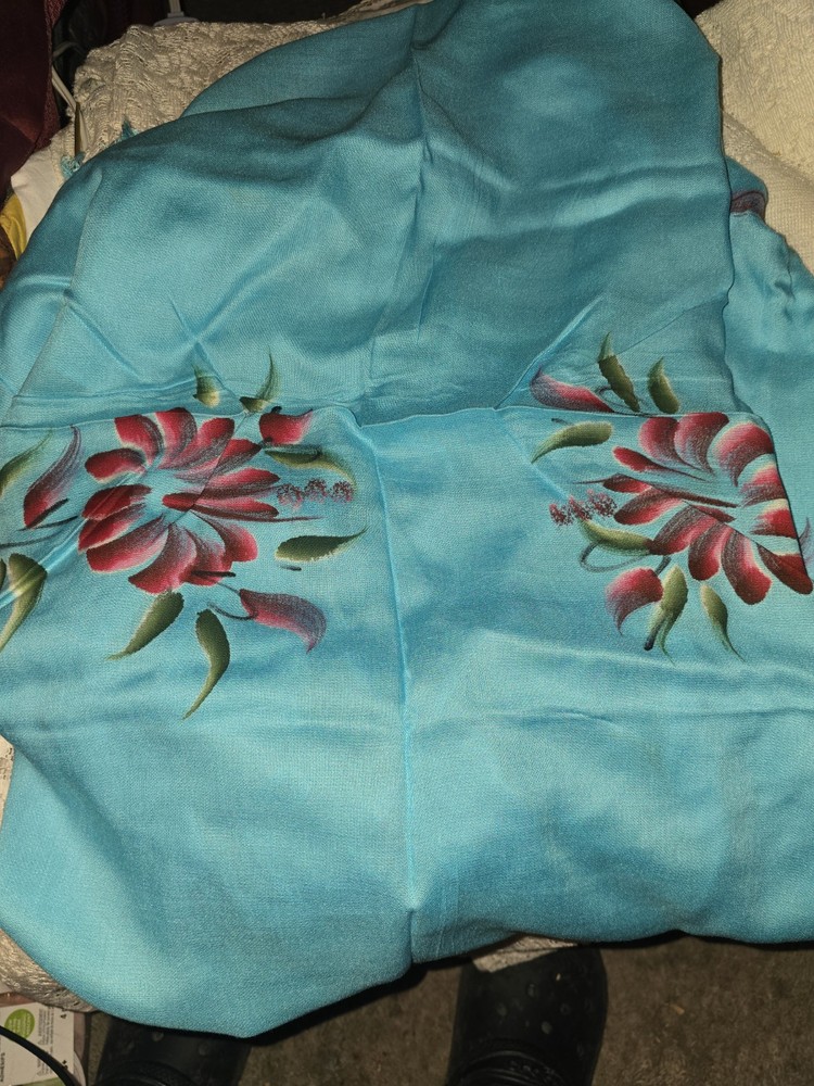 Hibiscus Collection Fringe Sarong Scarf Flower Print Bright Blue 60