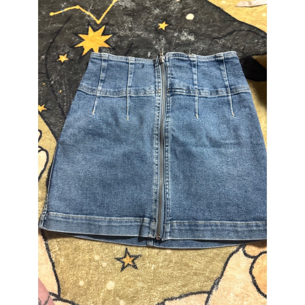 We The Free Denim Mini Skirt Women's Jean Front Zip Blue Casual