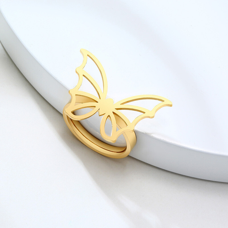 Titanium Steel Gold Butterfly Casting Ring for Women